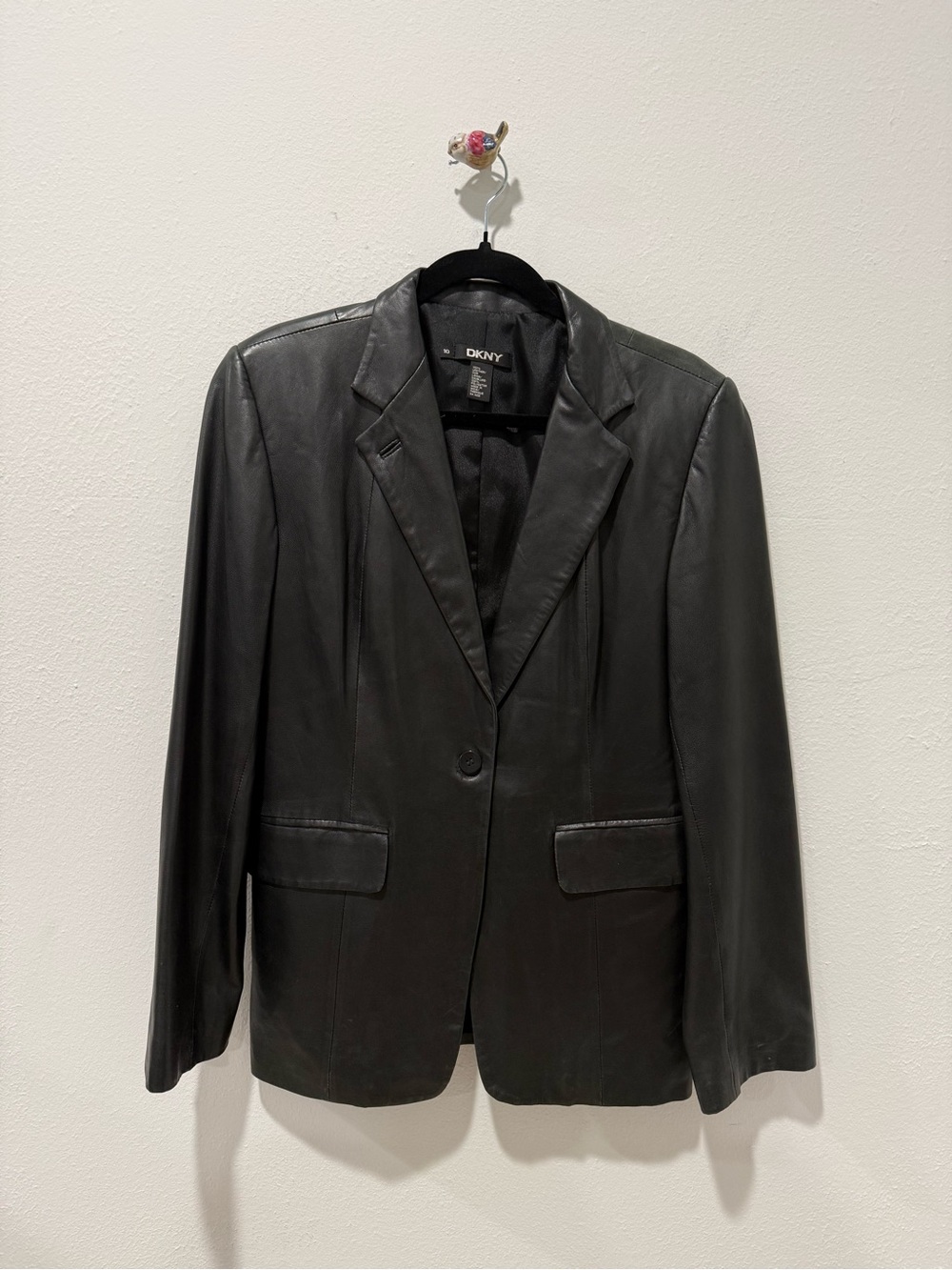 DKNY Black Leather Single-Button Blazer